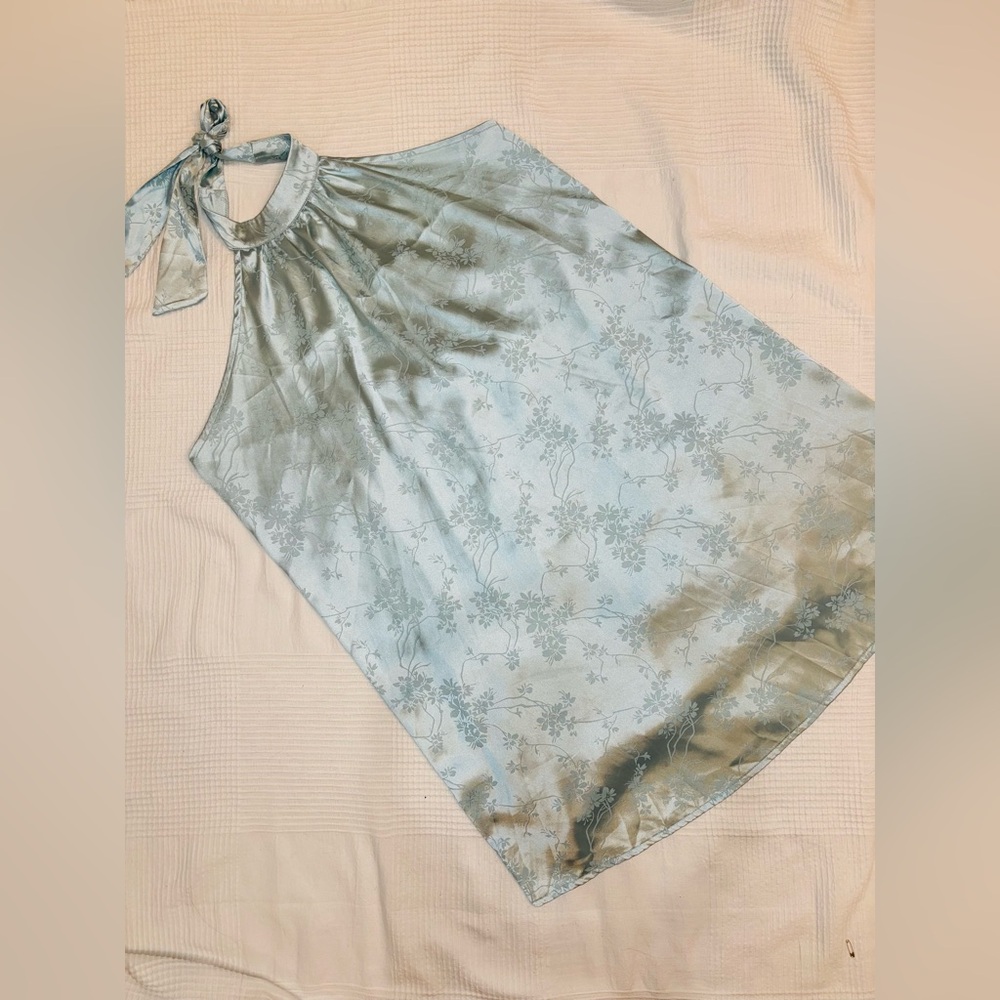 Baby Blue Silk Halter, Backless Dress